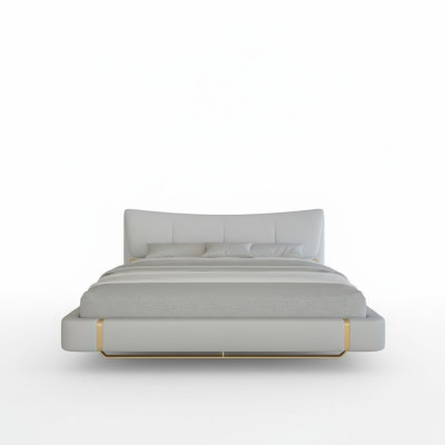 Pat luxos grå med gyllene detaljer, modern design och bekväm huvudgavel