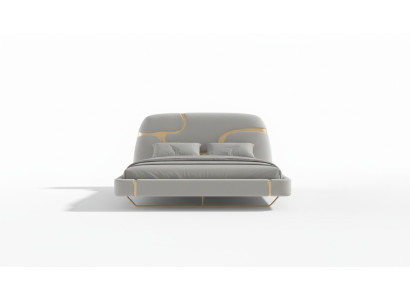 Lyxig säng med guld detaljer Modern design Mjuk huvudgavel Sovrum
