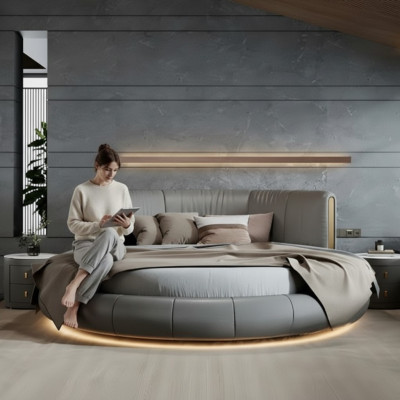 Säng i modern grå-beige design exklusivt för sovrum