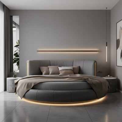 Säng i modern grå-beige design exklusivt för sovrum