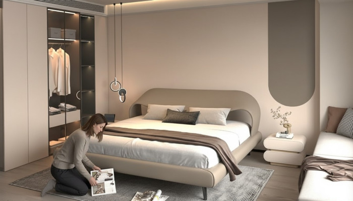 Säng med elegant design och rundade former