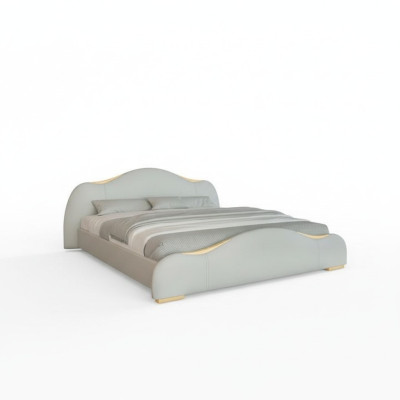 Säng modern grå med gyllene detaljer och en elegant huvudgavel