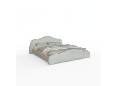 Säng modern grå med gyllene detaljer och en elegant huvudgavel