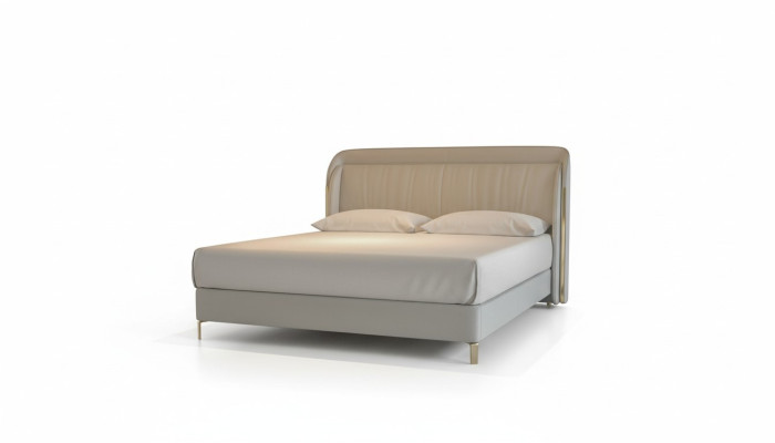 Säng modern lyx med elegant guldhuvud i grått
