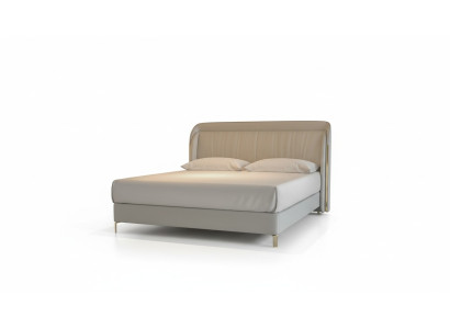 Säng modern lyx med elegant guldhuvud i grått