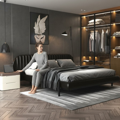 Design modern svart säng med bekväm sömn