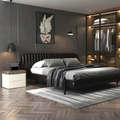 Design modern svart säng med bekväm sömn