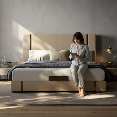 Säng modern lyx i beige