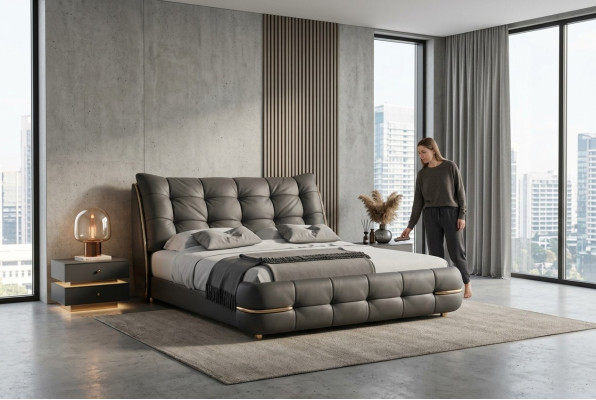 Säng modern, svart med elegant mönster