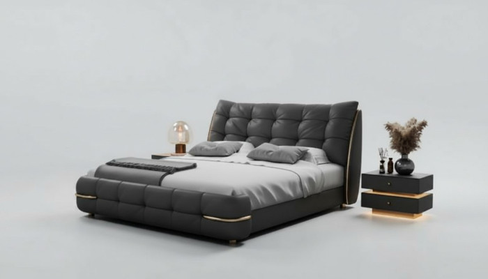 Säng modern, svart med elegant mönster