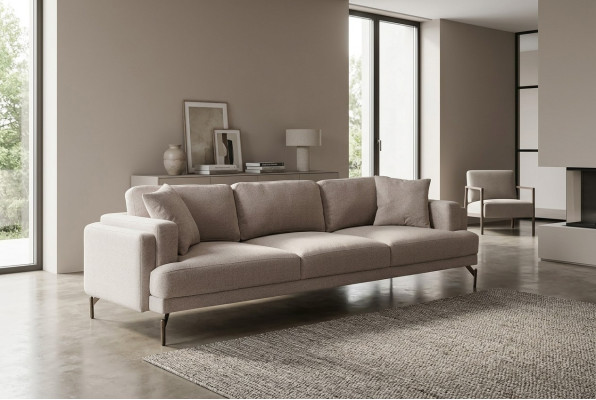 Beige bänk för tre personer med modern design