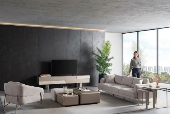 Modern och elegant vardagsrumset i beige