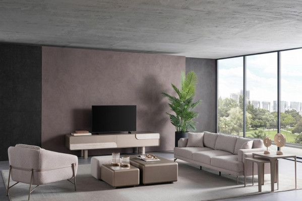 Modern och elegant vardagsrumset i beige