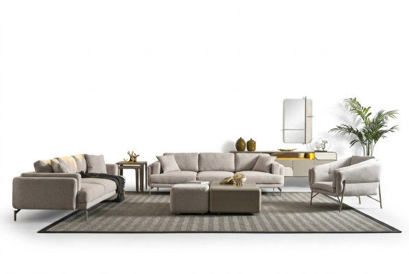 Moderna soffor och bord i beige