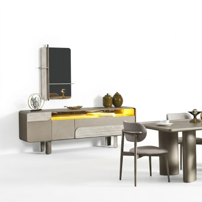 Elegant beige wooden console with mirror