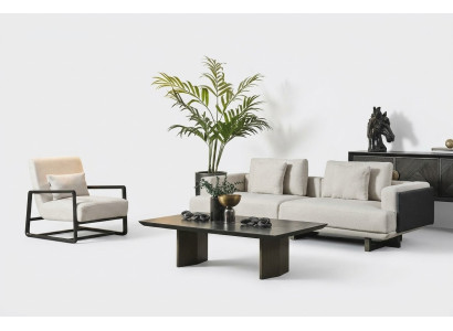 Elegant bänk i trä, 3 platser och fåtölj