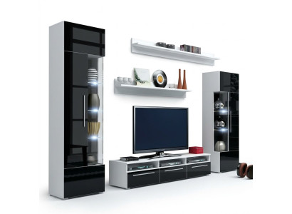 Wohnwand Wandregale Komplett Wohnzimmer TV-Lowboard Vitrine Set 5tlg