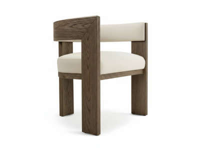 Bequemer Designerstuhl aus Holz mit cremefarbener Polsterung
