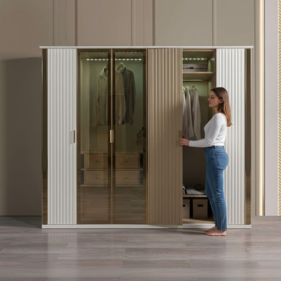 Modern och lyxig glasgarderob, 234 cm