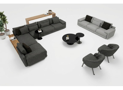 Elegant hörnsoffa med två fåtöljer som kombinerar design och komfort