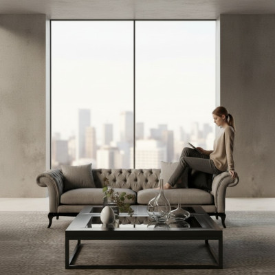 Modern soffa med tre platser, vacker design, bekväm