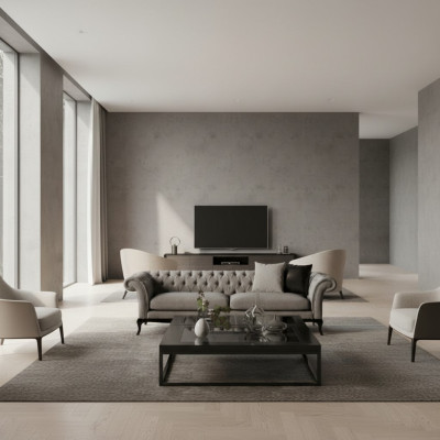 Modern soffa med tre platser, vacker design, bekväm