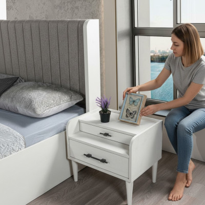 Elegant modern vit nattduksbord