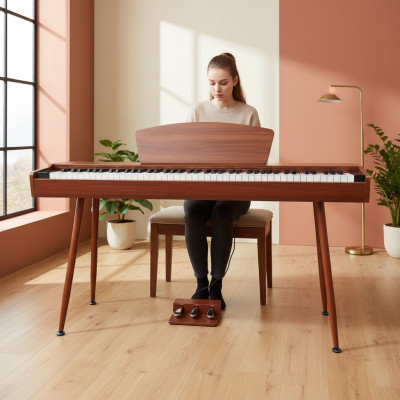 Digitalpiano med tangenter i röd körsbär på 135 cm
