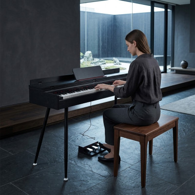 Digitalt piano lucios svart för hemmet