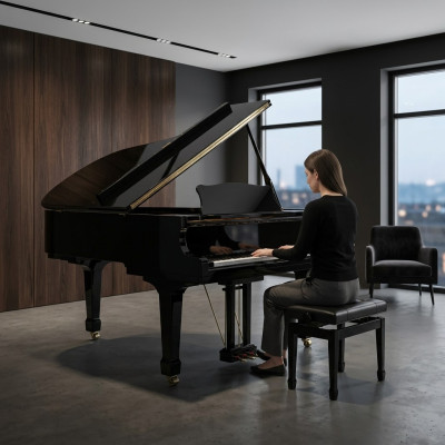 Svart glänsande piano
