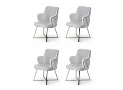 4x Stühle Stil modern Farbe silber bequem neu Metall weich Stoff Komfort