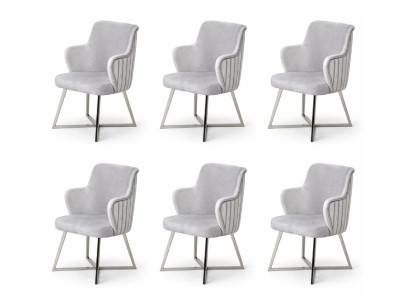 6x Stühle Stil modern Farbe silber bequem neu Metall weich Stoff Komfort
