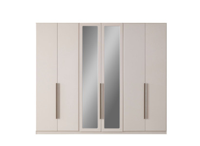 6 türiger Kleiderschrank Beige Modern Spiegel Drehtürenschrank Luxus