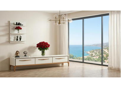 TV board Wandschrank Wohnzimmer Stil modern weiß praktisch geräumig