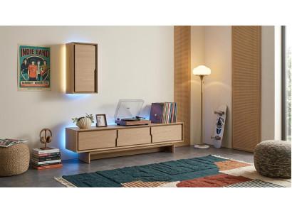 TV board Wandschrank Stil modern beige Wohnzimmer praktisch geräumig