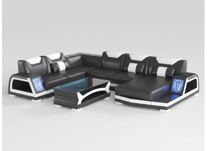 Wohnlandschaft Schwarz Weiß U-Form Modern Wohnzimmer Sofa Couch Design