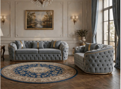 Stilvolle Blaue Chesterfield Sofas Zeitloser 3-Sitzer Stoffsofas