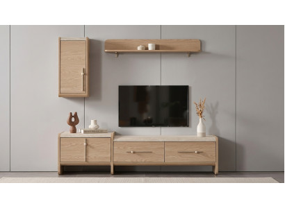 TV board Wandschrank Wandregal Stil modern beige Kamin geräumig praktisch