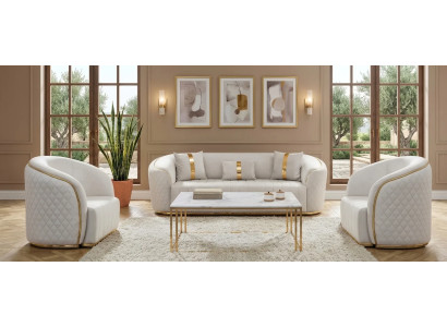 Stilvolle Wohnzimmer Sofagarnitur Polstercouch Exklusive 2x Sessel