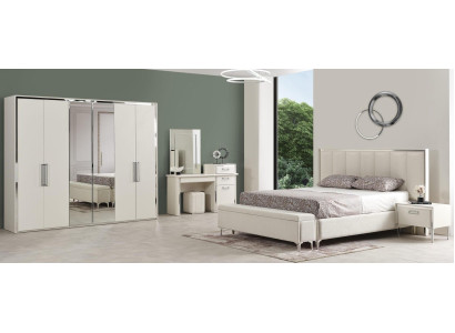 Weißes Schlafzimmer Set Bettrahmen Kopfteil Kleiderschrank Schminktisch