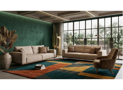 Beige 3 Sitzer Sofa Set 3+3+1 Modernes Lounge Polstermobel