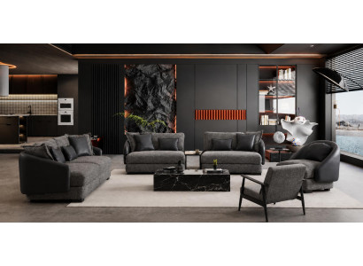 3 Sitzer Sofa Sessel Stuhl Grau Wohnzimmer Stil Modern praktisch