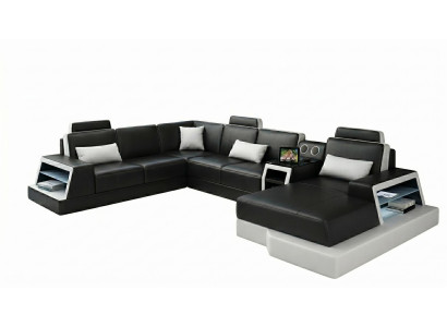 Wohnlandschaft U-Form Modern Schwarz Elegante Sofagarnitur Ottomane