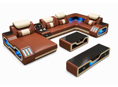 Wohnzimmer Ecksofa U-Form Polstermöbel Eleganter Couchtisch mit TV Lowboard