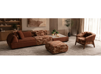 3 Sitzer Sofa Sessel Pouff Kaffeetisch Braun Wohnzimmer Modern