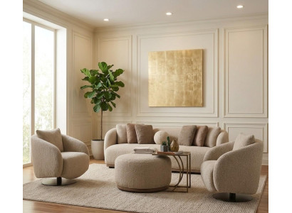 3 Sitzer Sofa Sessel Couchtisch Beige bequem Modern Wohnzimmer