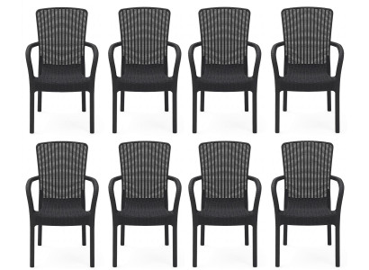 8x Stuhl Rattan Optik Hoher Rückenlehne Schwarz Braun Anthrazit Cappuccino