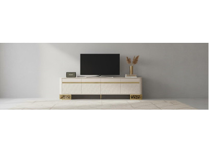 Weiss TV Lowboard mit Gold Akzenten Modern Luxus