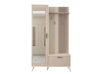 Beiger Kleiderschrank aus Holz mit Spiegel und Schubladen Möbel für den Flur