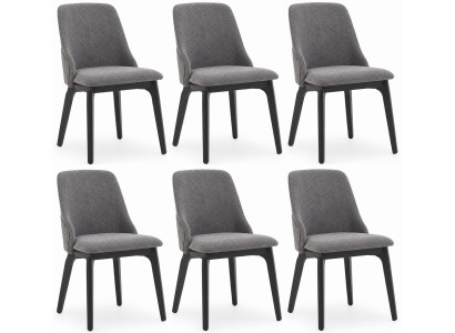 6er Set Esszimmerstühle Grau Schwarz Stoff Holz Modern Polsterstühle